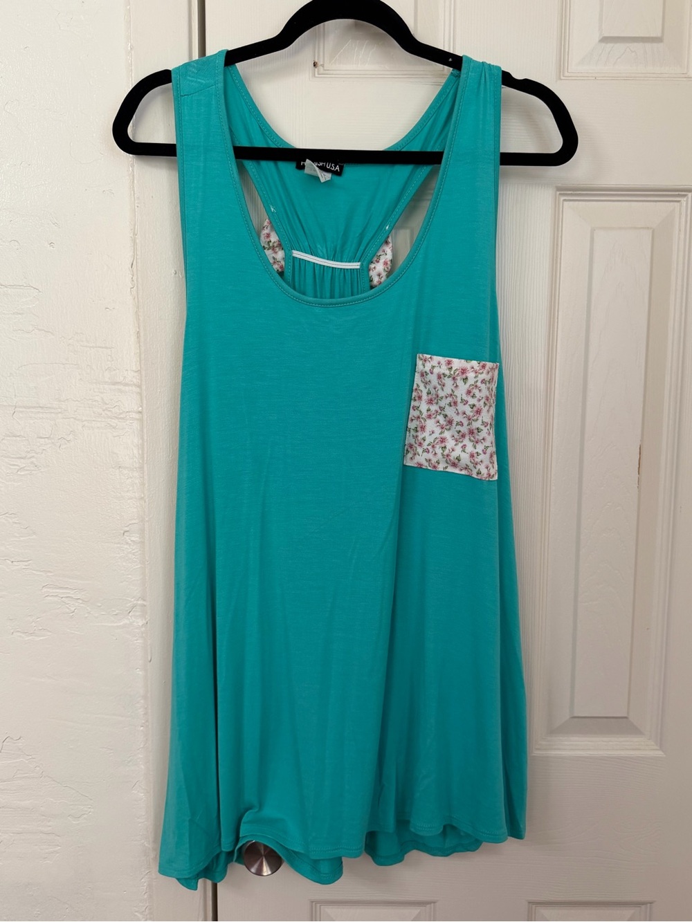Heimish Racer Back Swing Tank Top with Floral Pocket and Bow- 2X